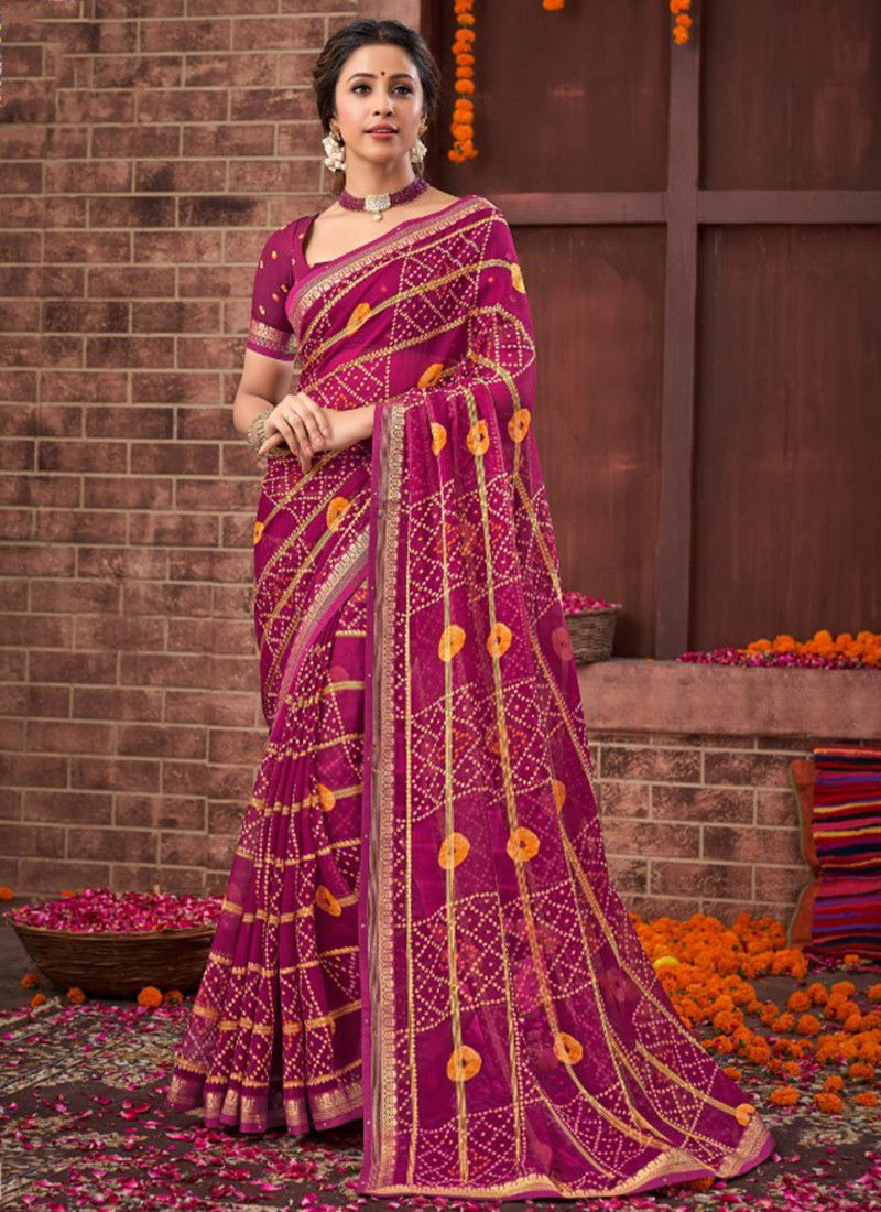 Pushpa Vishal New Fancy Bandhani Georgette Saree Collection